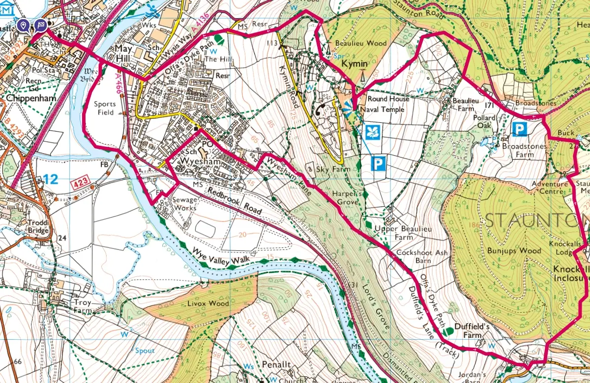 Walk4 - Wye river bank, Upper Redbrook, Knockalls, Buck Stone and the Kymin